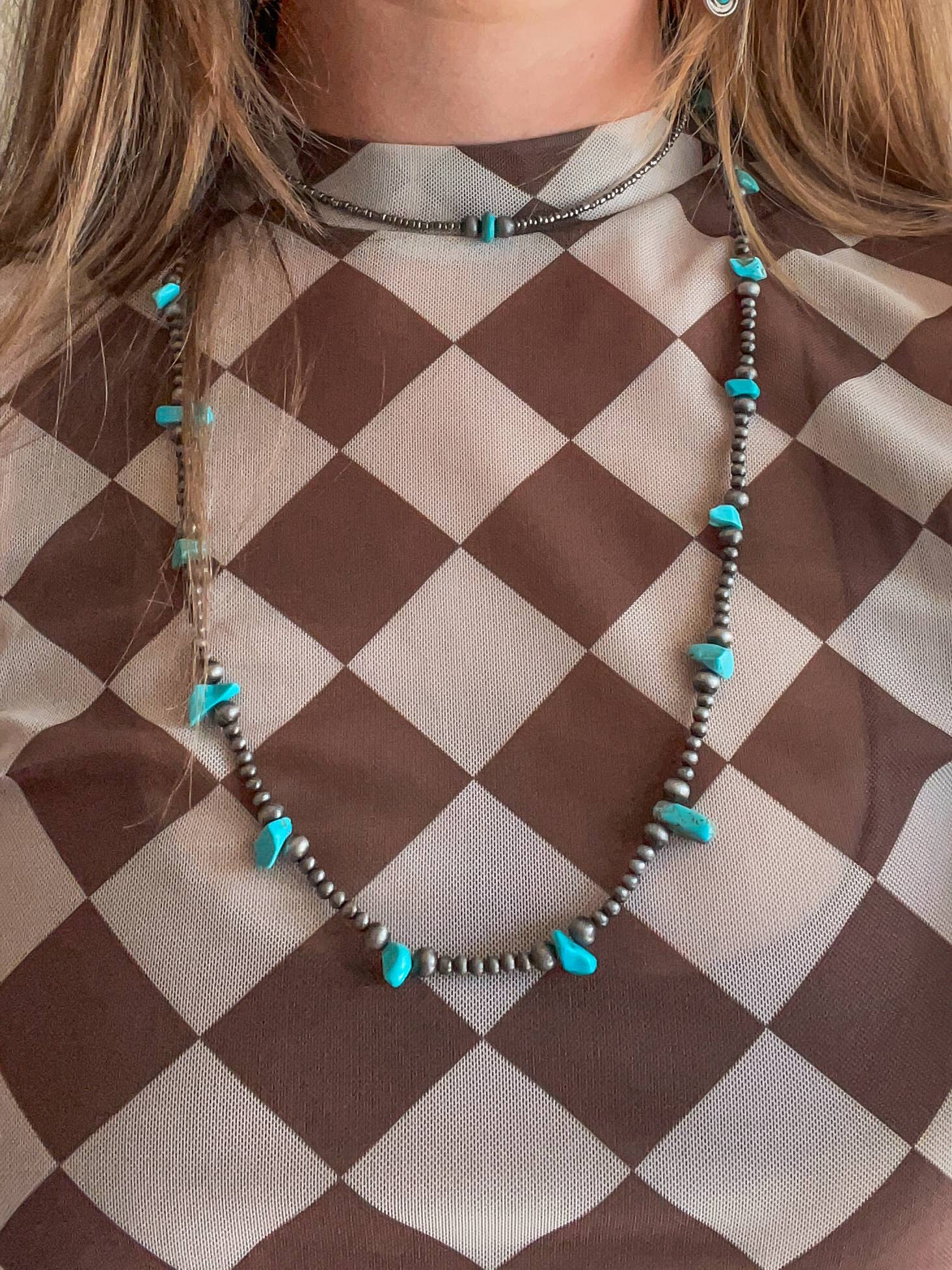 Faux Pearl & Turquoise Chip Necklace